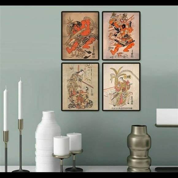 Japan Japanese Torii Kiyomasu Woodcut Wall Art Decor Set of 4 Print 8.5x11 - Picture 6 of 6